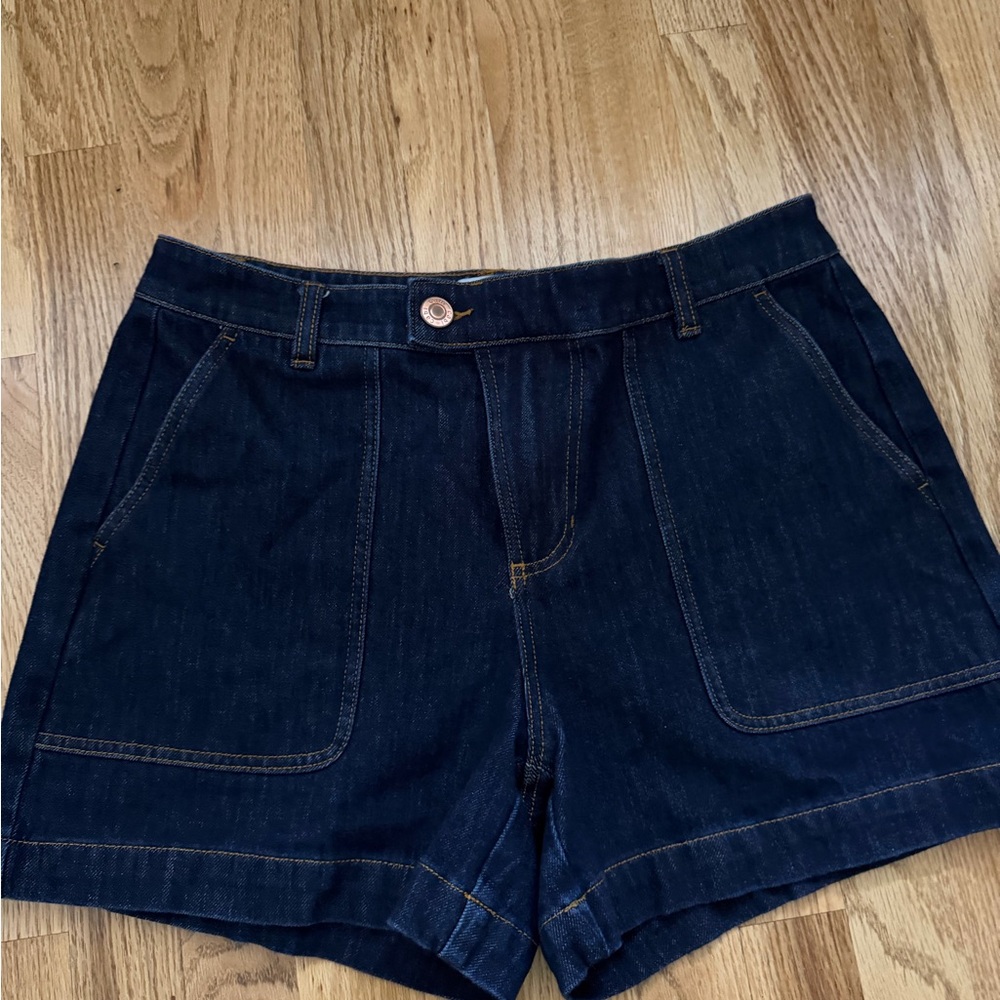 CAbi Dark Indigo Denim Patch-Pocket Shorts